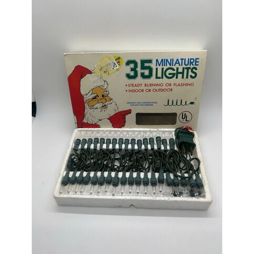 Miniature Red Christmas 35 String Lights Flashing Steady In/Outdoor VTG